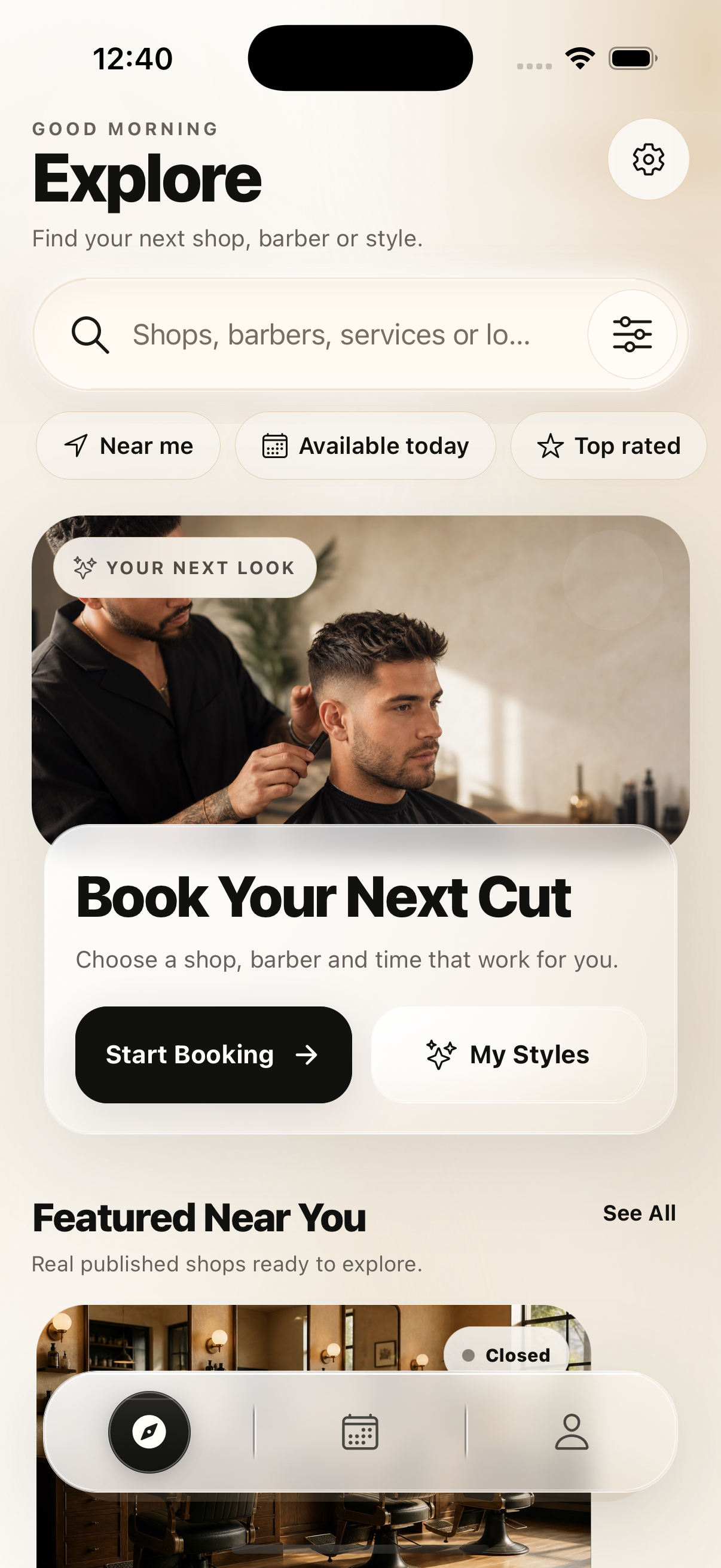 Groom Explore app screen