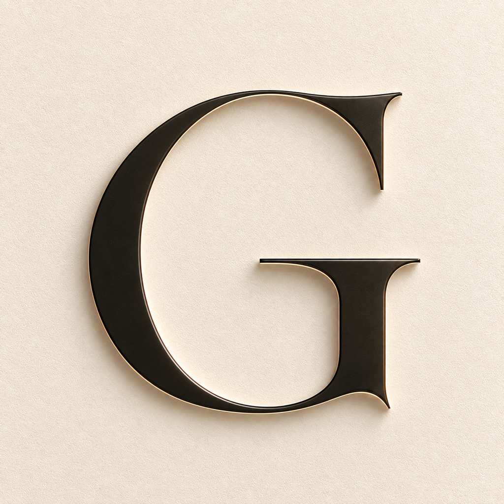 Groom app icon — gold G on ivory leather